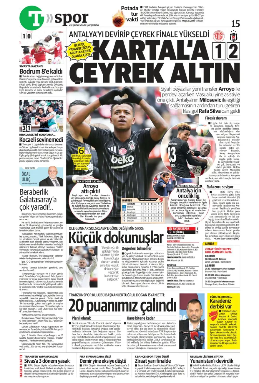 "Türk futbolunda maymun tartışması" (26 Şubat 2025 spor manşetleri) 27