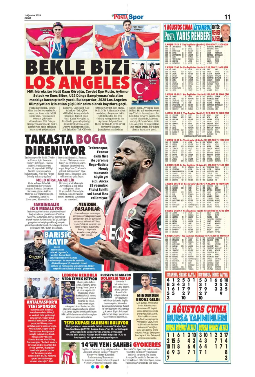 "Her yer karanlık" (1 Ağustos 2025 spor manşetleri) 13