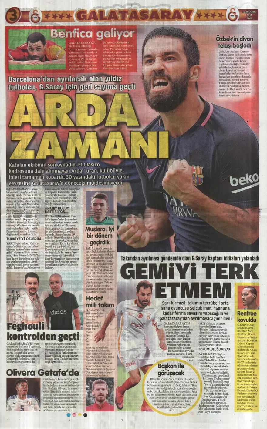 Günün spor gazeteleri (Transfer haberleri - 15 Ağustos 2017) 15 Günün spor gazeteleri (Transfer haberleri - 15 Ağustos 2017) 15