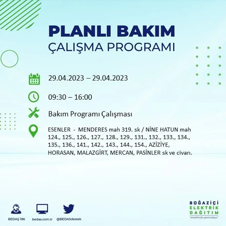 İstanbul'un 14 ilçesinde elektrik kesintisi: Elektrikler ne zaman gelecek? (29 Nisan BEDAŞ planlı elektrik kesintisi) 10
