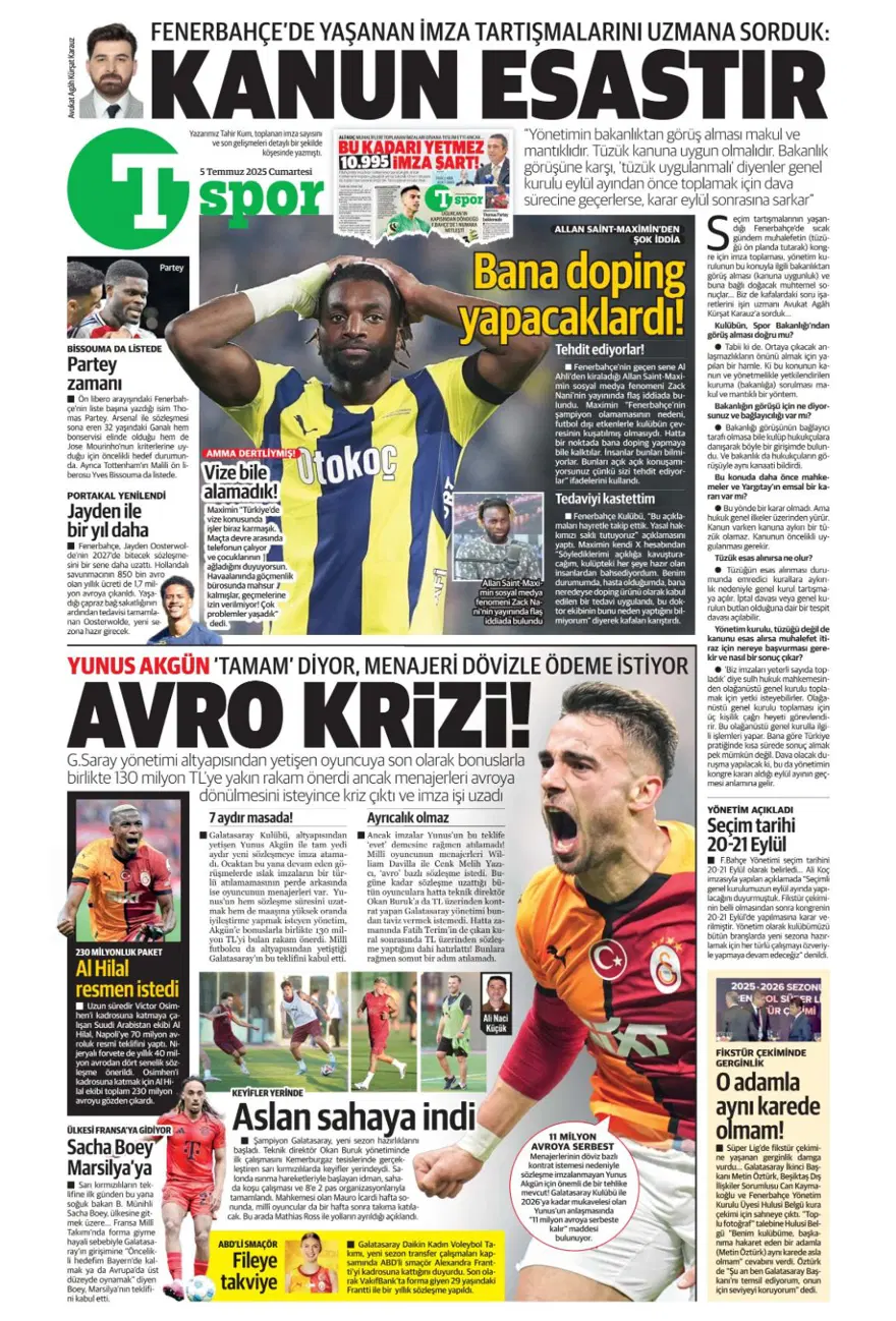 "Yine yeniden Mikautadze" (5 Temmuz 2025 spor manşetleri) 16