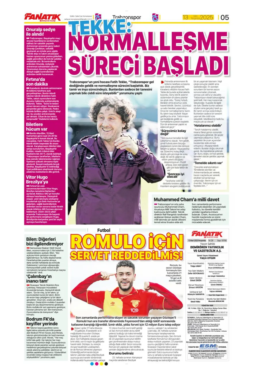 "Haydi Fener turla gel" (13 Mart 2025 spor manşetleri) 9