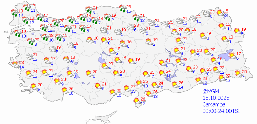 15 EKİM ÇARŞAMBA HAVA NASIL OLACAK? 11 15 EKİM ÇARŞAMBA HAVA NASIL OLACAK? 11