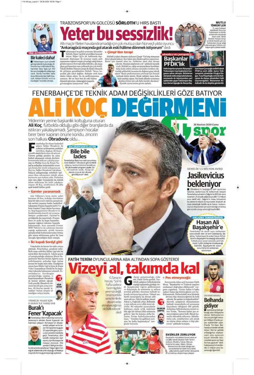 Günün spor manşetleri (26 Haziran 2020) 14