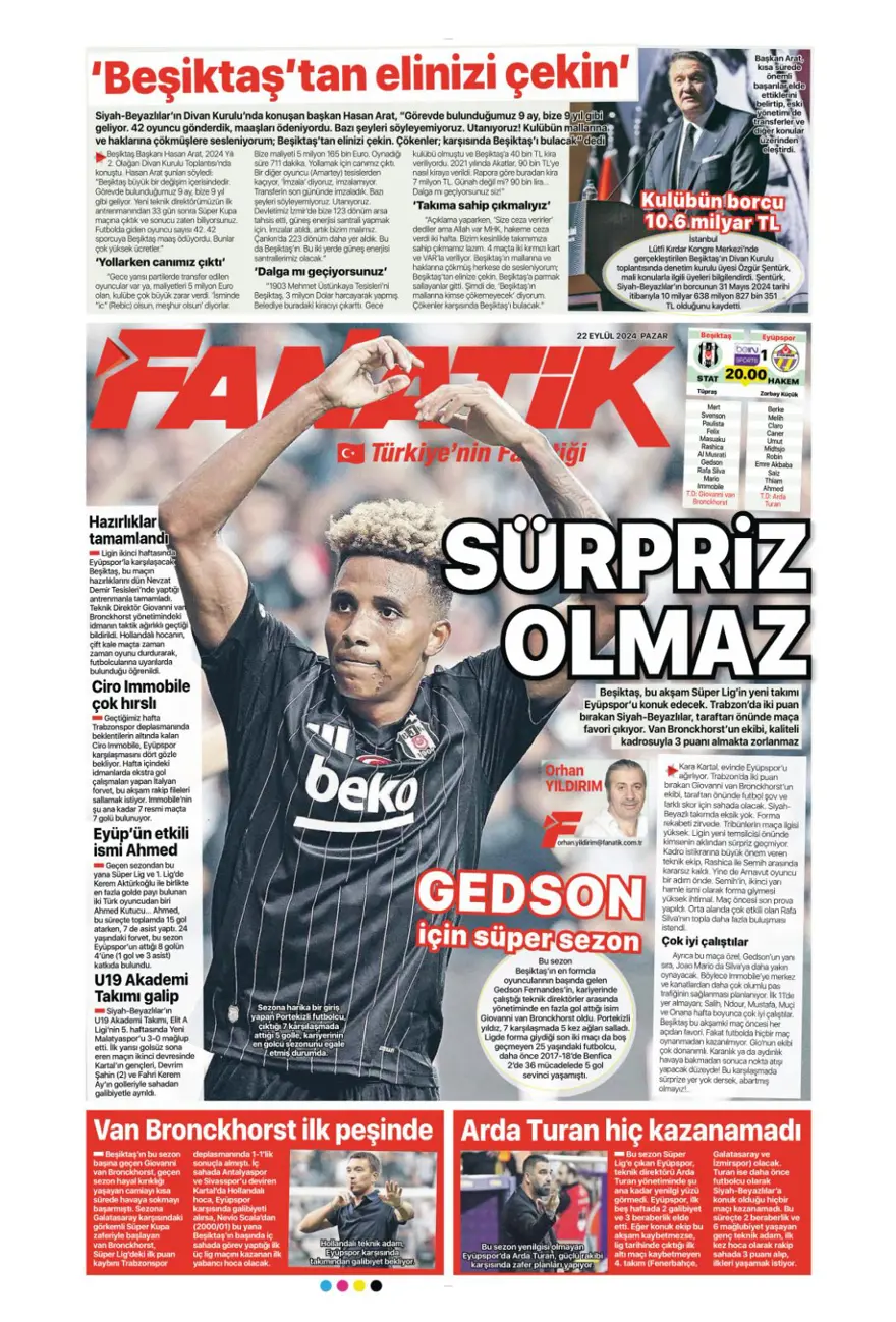 "Kadıköy Aslan'ı Galatasaray" (22 Eylül 2024 spor manşetleri) 10