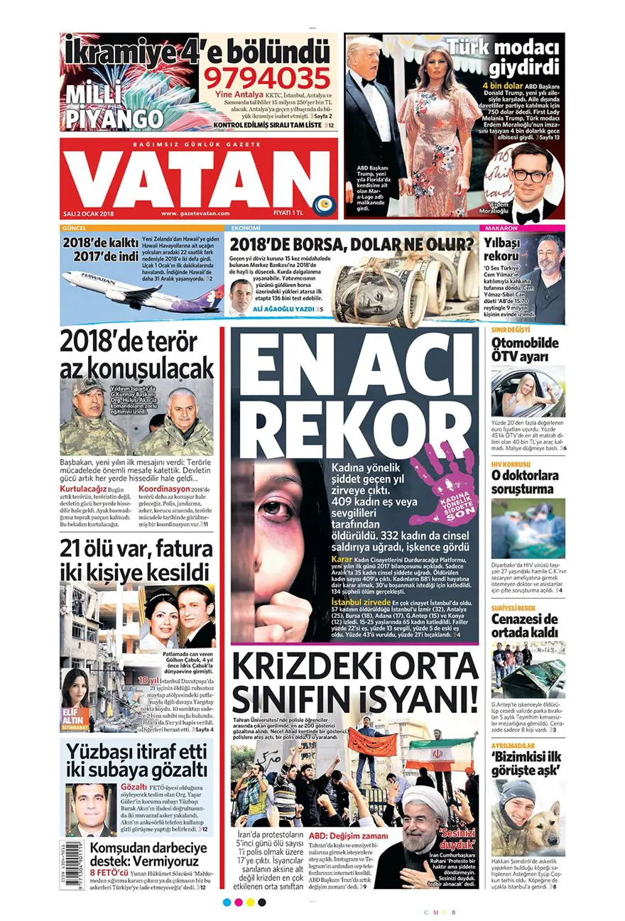 Günün gazete manşetleri - 2 Ocak 2018 1
