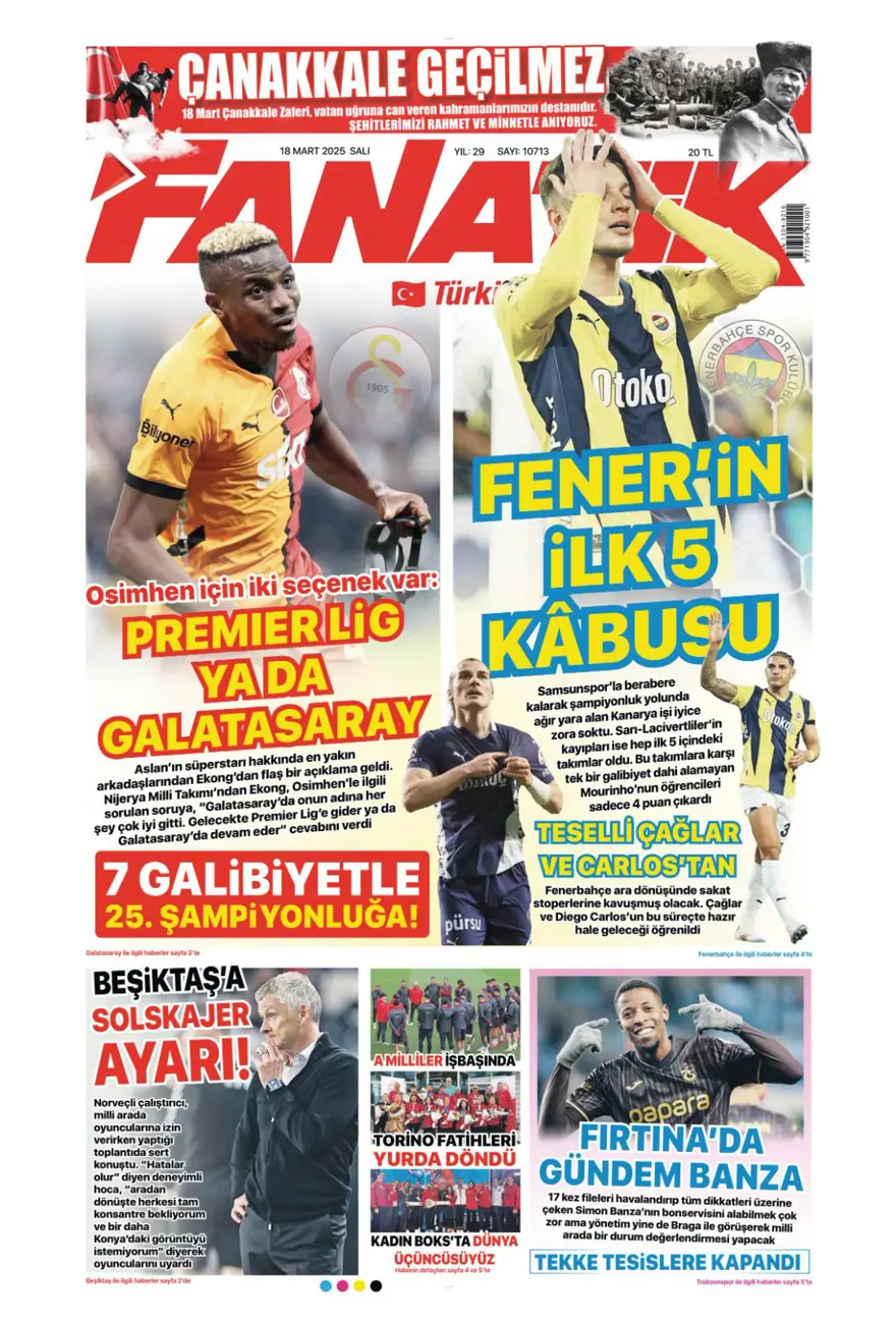 "Osimhen için iki seçenek var" (18 Mart 2025 spor manşetleri) 