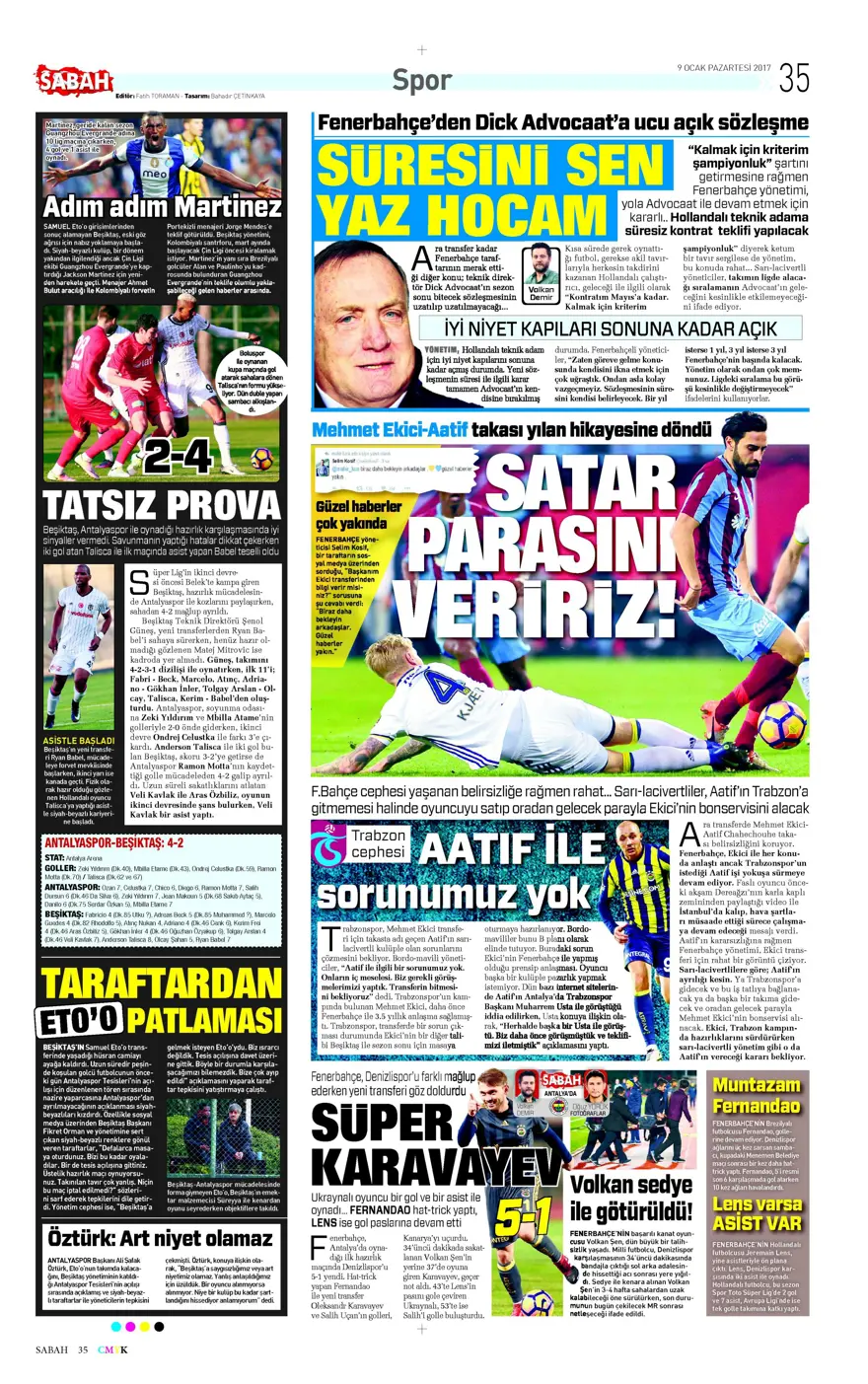 Günün spor manşetleri (09 Ocak 2017) 16