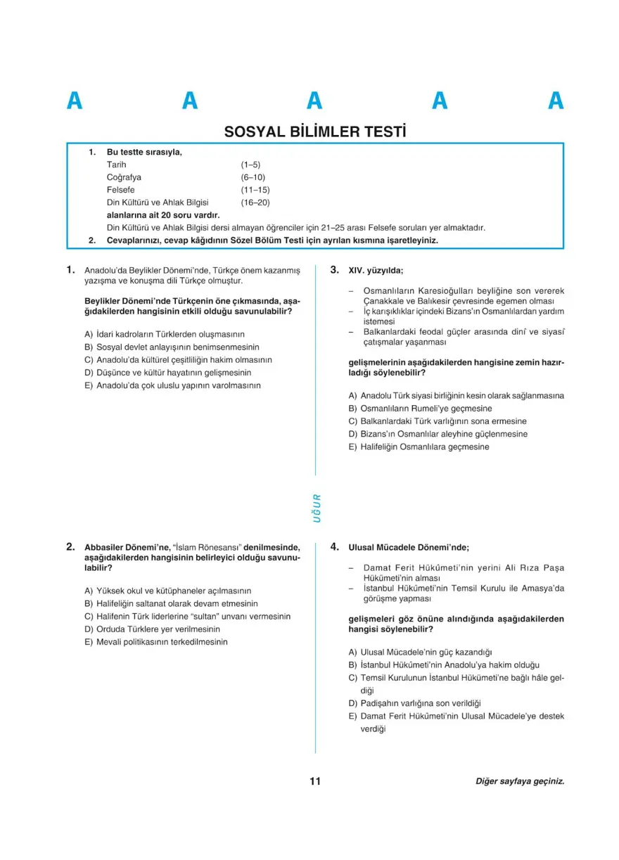 Uğur Okulları YKS - TYT deneme sınavı 10
