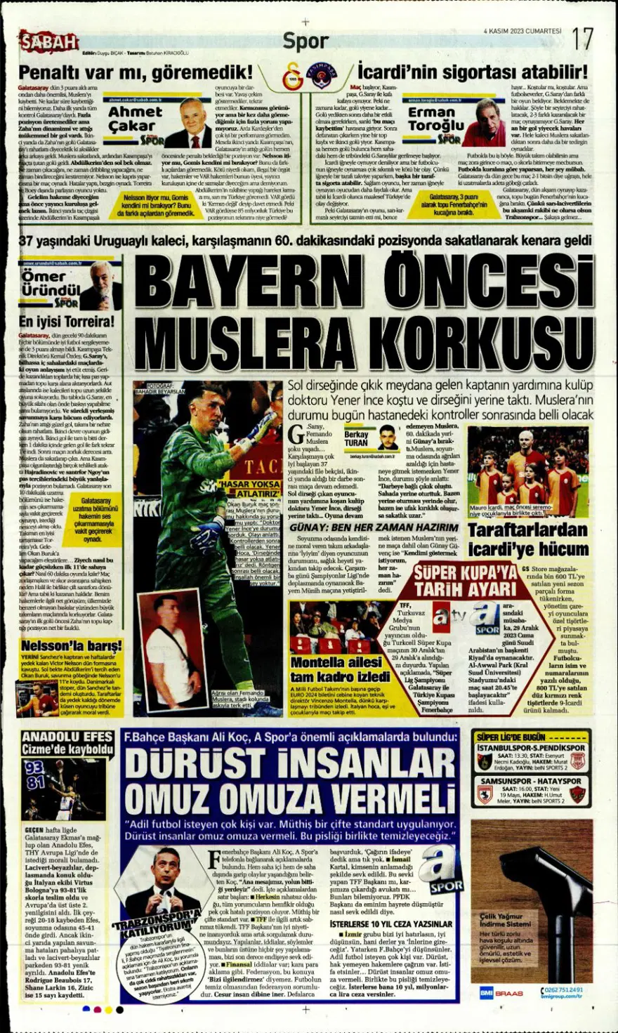 "Hesap farklı hedef aynı" (4 Kasım 2023 spor manşetleri) 24