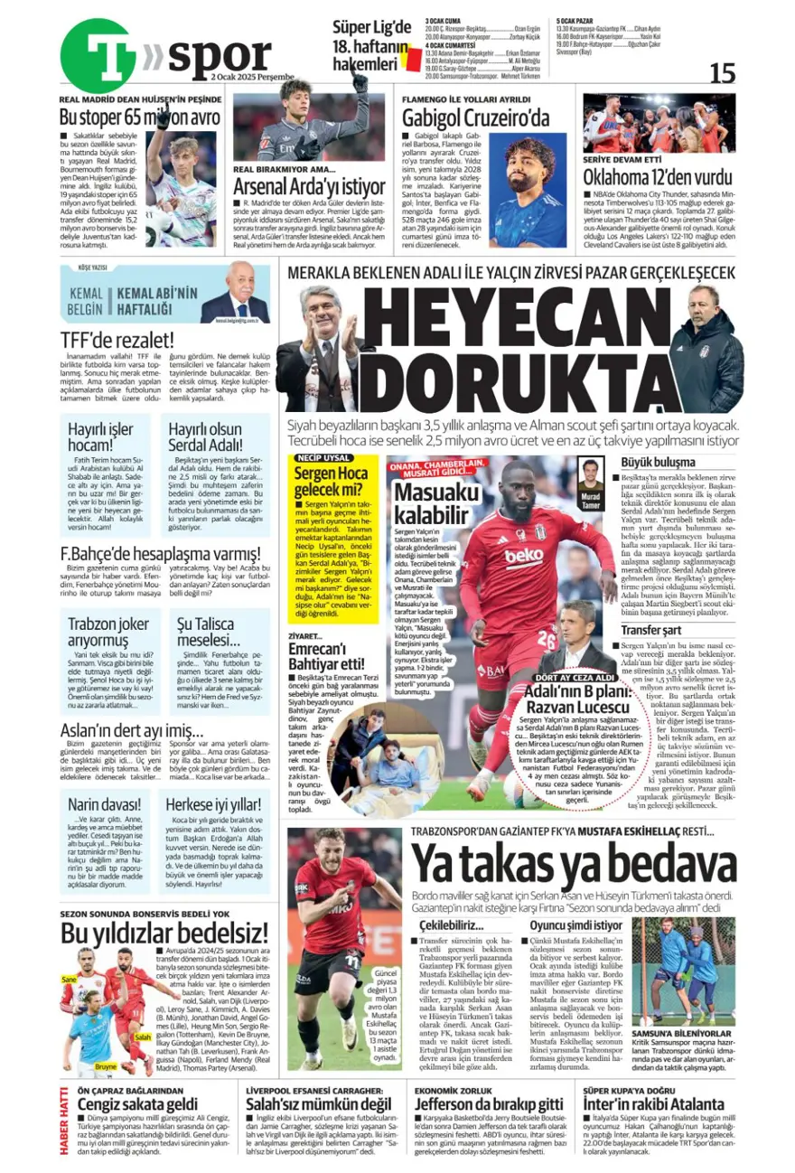 "Galatasaray'da Sane bombası" (2 Ocak 2025 spor manşetleri) 25