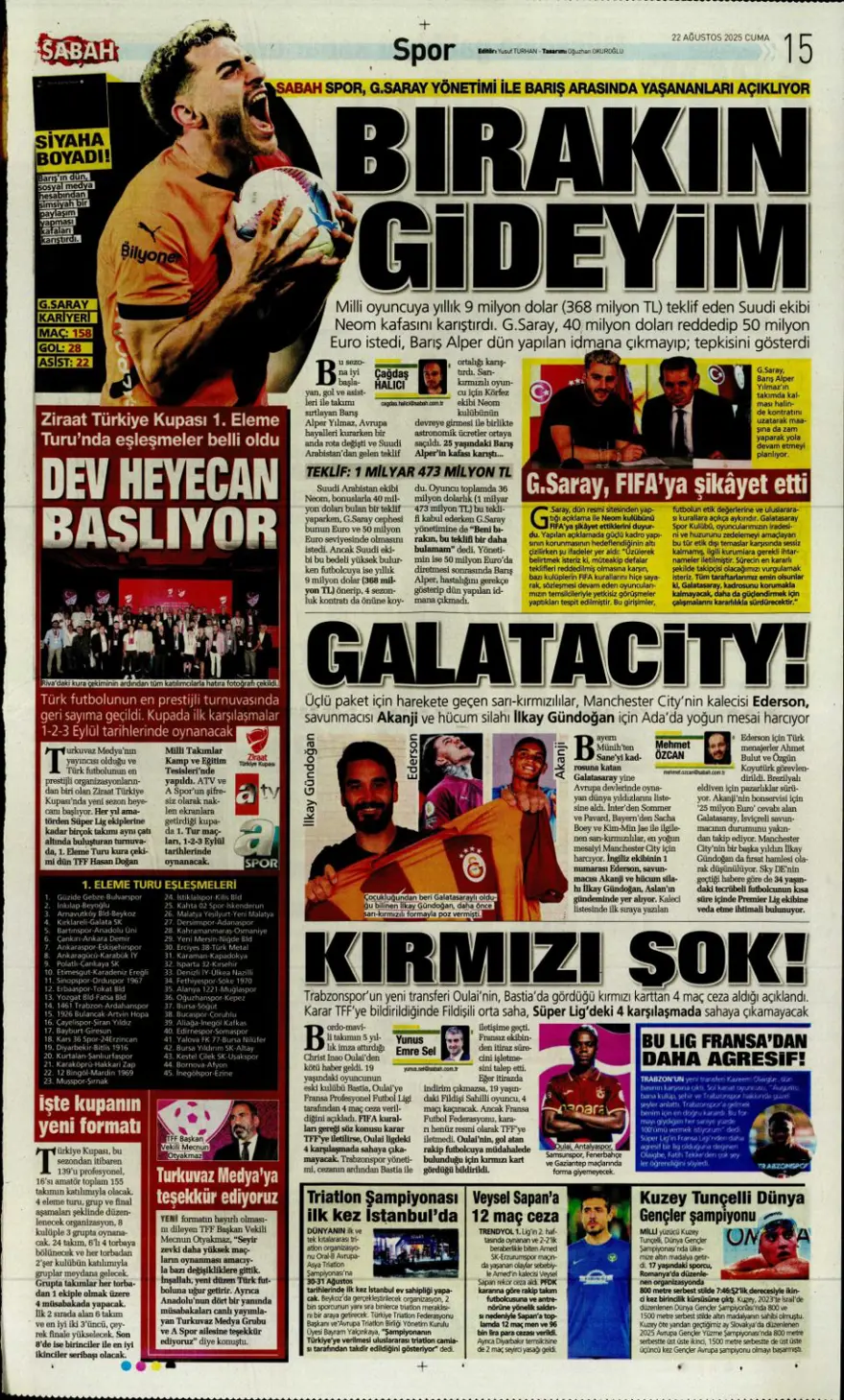 "Meksika ateşi" (22 Ağustos spor manşetleri) 15