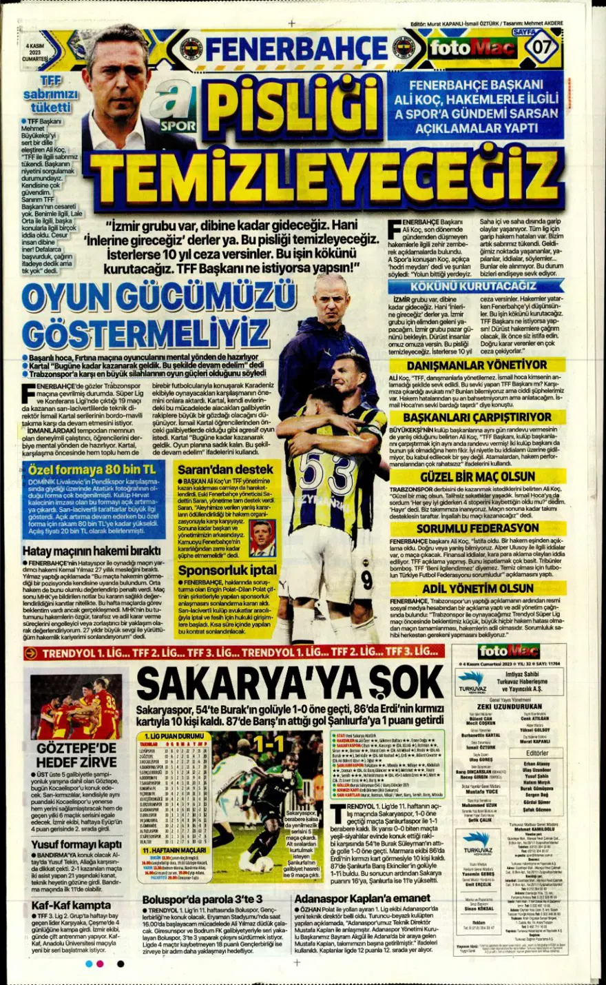 "Hesap farklı hedef aynı" (4 Kasım 2023 spor manşetleri) 5