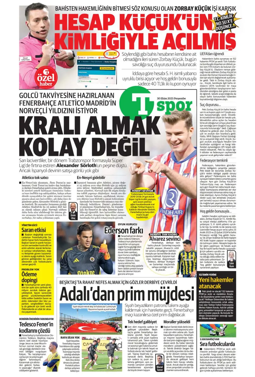 "Hakem dalgası tsunamiye dönüşür mü?" (30 Ekim 2025 spor manşetleri) 20 "Hakem dalgası tsunamiye dönüşür mü?" (30 Ekim 2025 spor manşetleri) 20