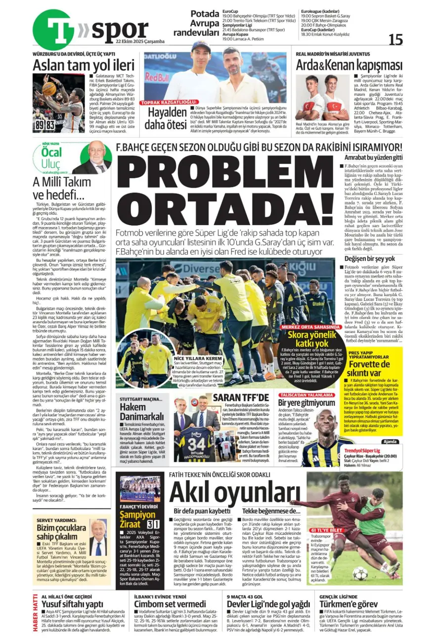 "Viking'i yen Avrupa'yı titret" (22 Ekim 2025 spor manşetleri) 23