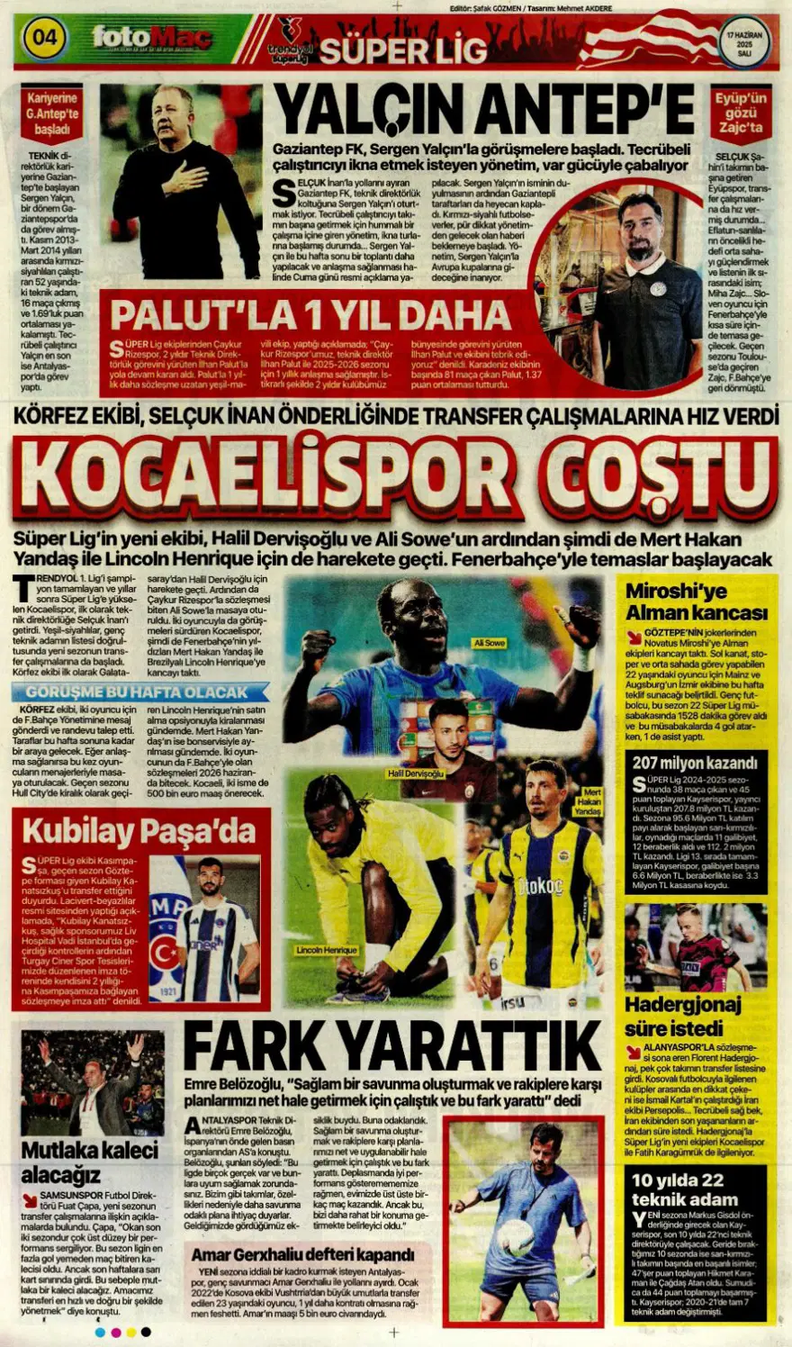 "Çalhanoğlu geri sayımı" (17 Haziran 2025 spor manşetleri) 11
