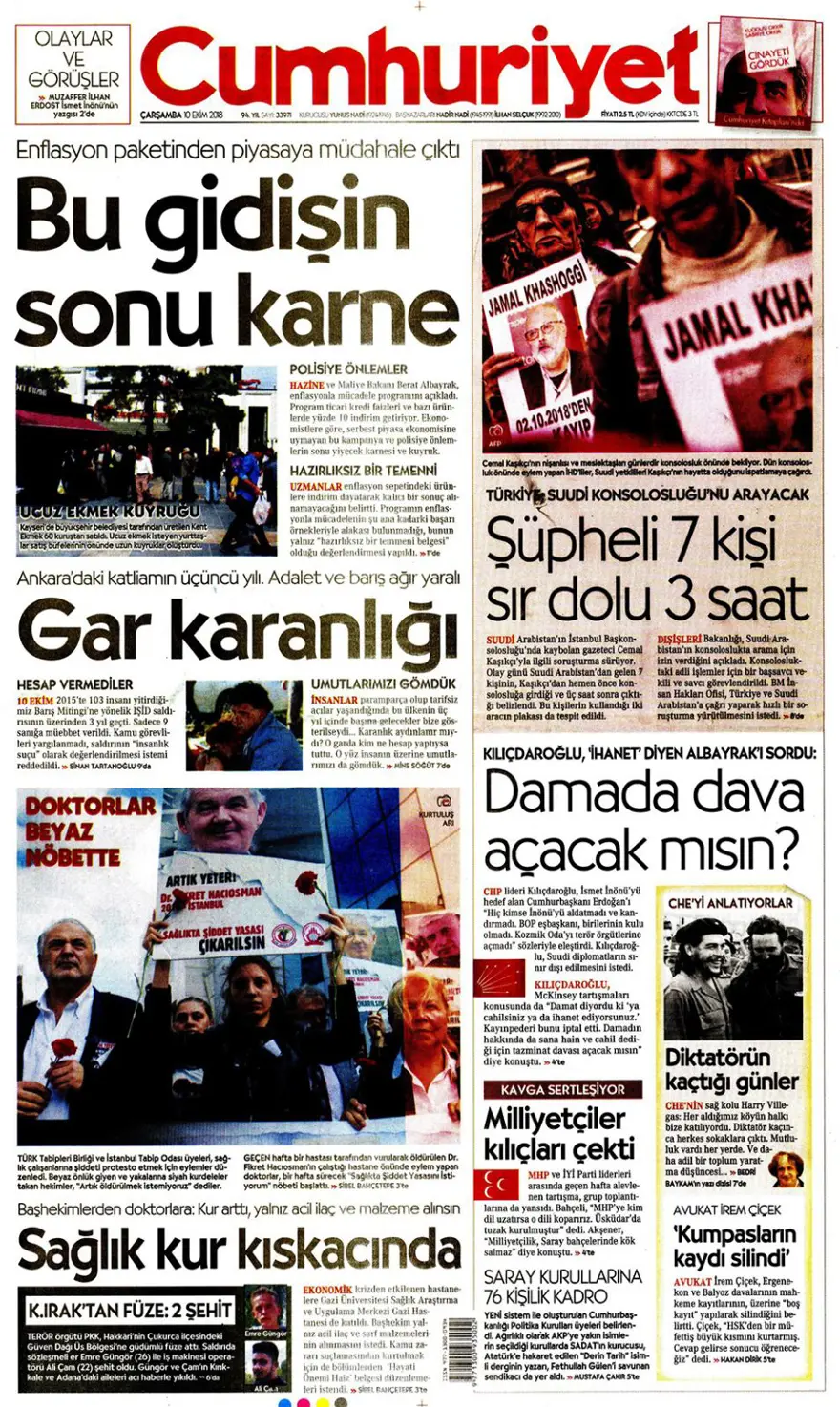 Günün gazete manşetleri - 10 Ekim 2018 13
