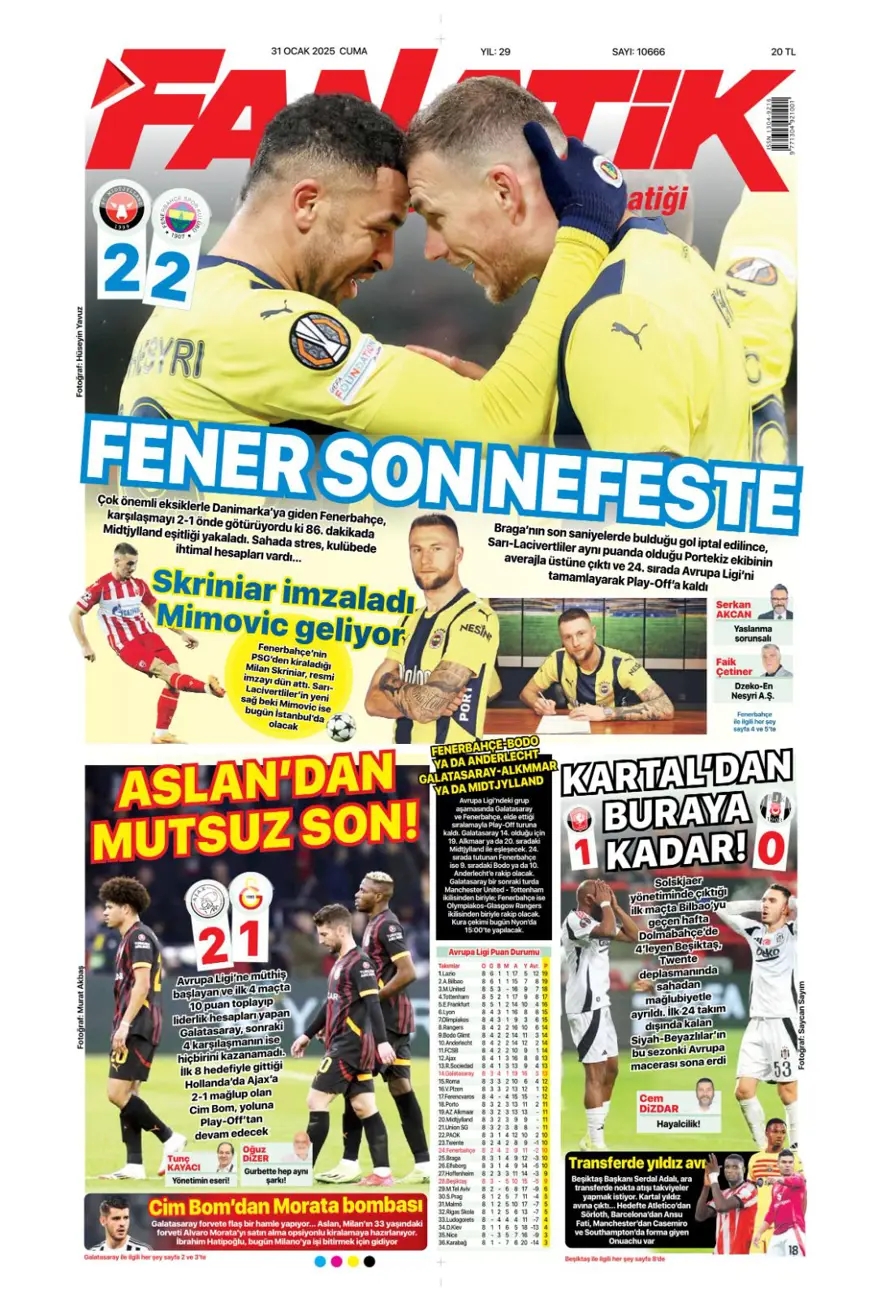 "İki play-off, bir off" (31 Ocak 2025 spor manşetleri) 8 "İki play-off, bir off" (31 Ocak 2025 spor manşetleri) 8