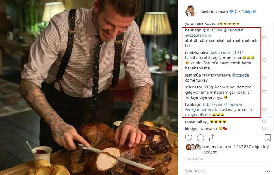 David Beckham'ın hindi (Turkey) paylaşımına Türkler yorum yağdırdı 6 David Beckham'ın hindi (Turkey) paylaşımına Türkler yorum yağdırdı 6