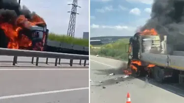 Seyir halindeki TIR alev topuna döndü