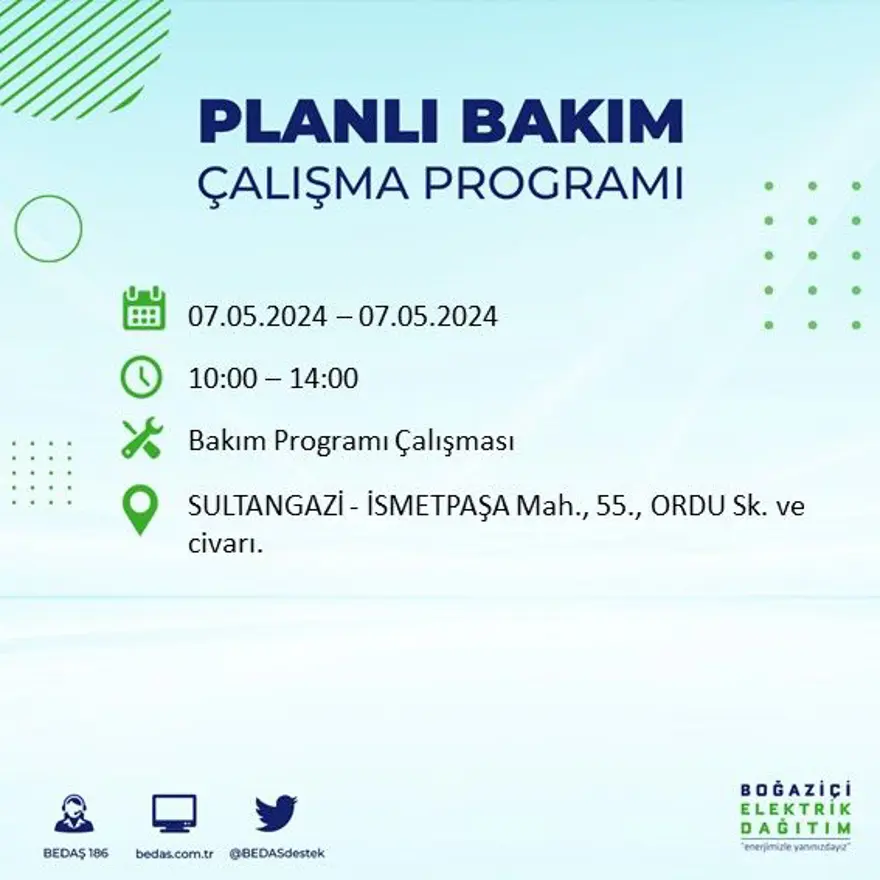 İstanbul'un 23 ilçesinde elektrik kesintisi: Elektrikler ne zaman gelecek? (7 Mayıs tarihli BEDAŞ kesinti programı) 64 İstanbul'un 23 ilçesinde elektrik kesintisi: Elektrikler ne zaman gelecek? (7 Mayıs tarihli BEDAŞ kesinti programı) 64