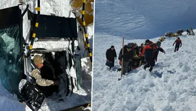 Erzurum’da iş makinesinin üzerine çığ düştü