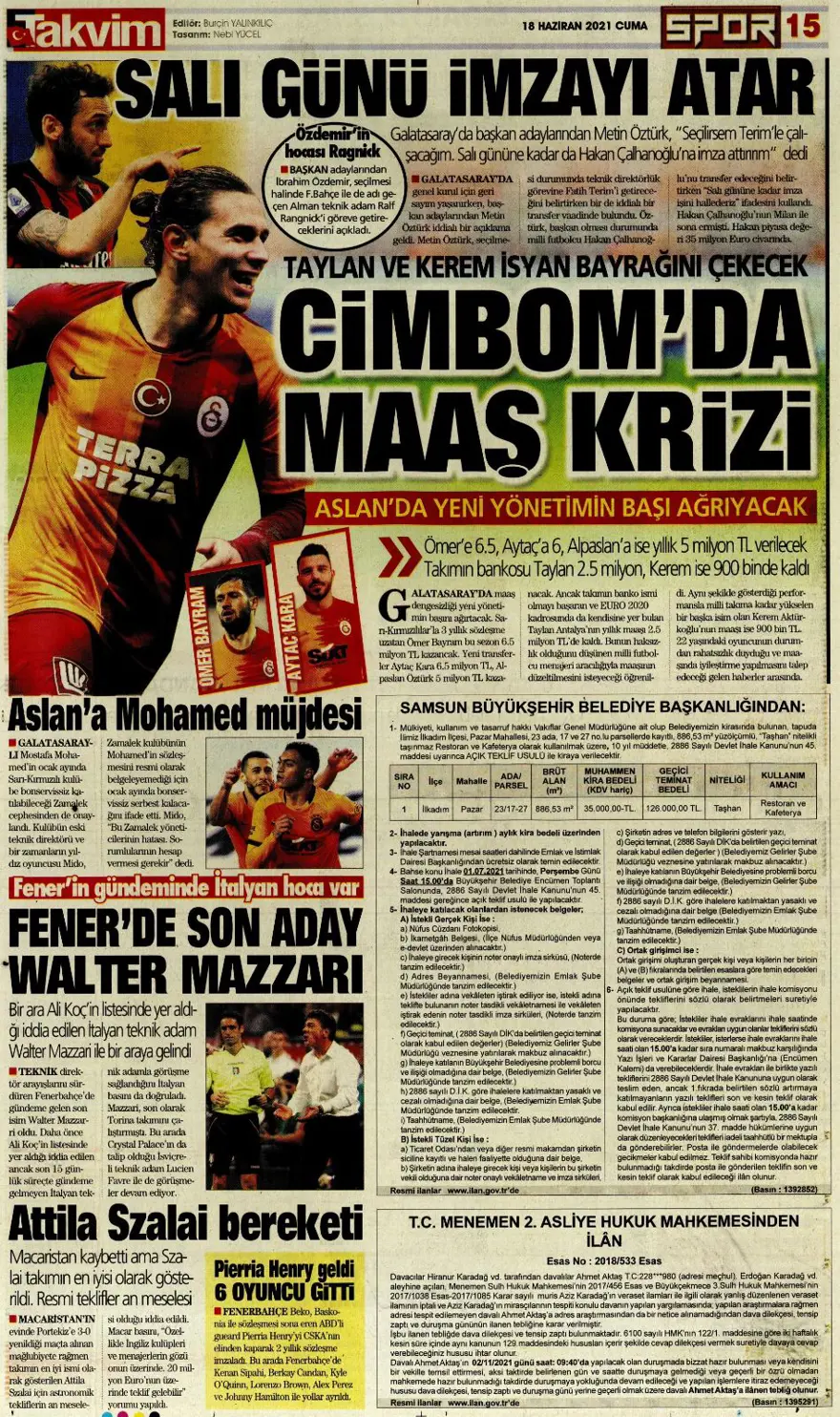 Günün spor manşetleri (18 Haziran 2021) 13