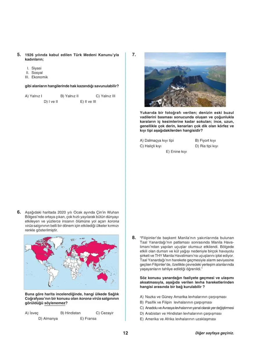 Uğur Okulları TYT -1 deneme sınavı 11
