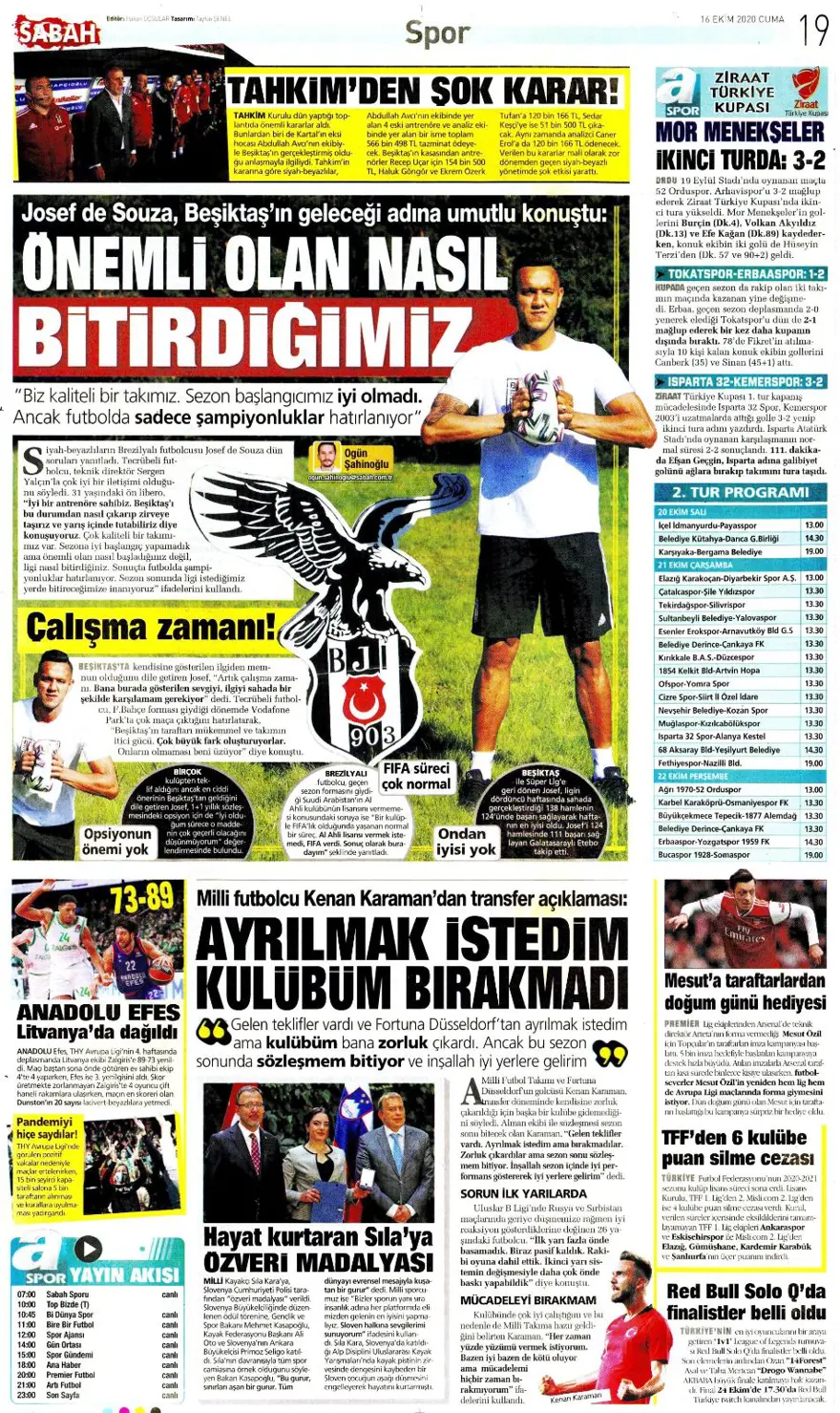 Günün spor manşetleri (16 Ekim 2020) 6