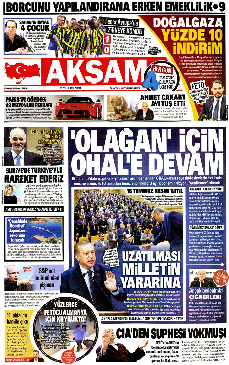 Günün gazete manşetleri - 30 Eylül 2016 14
