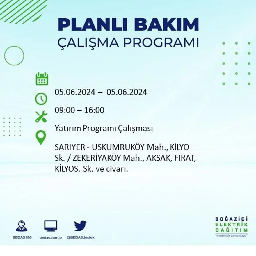 İstanbul'un 19 ilçesinde elektrik kesintisi: Elektrikler ne zaman gelecek? (5 Haziran BEDAŞ kesinti programı) 50 İstanbul'un 19 ilçesinde elektrik kesintisi: Elektrikler ne zaman gelecek? (5 Haziran BEDAŞ kesinti programı) 50