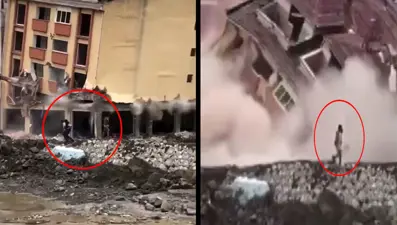 Arkasındaki bina yerle bir oldu: Sakinliğiyle şaşırttı