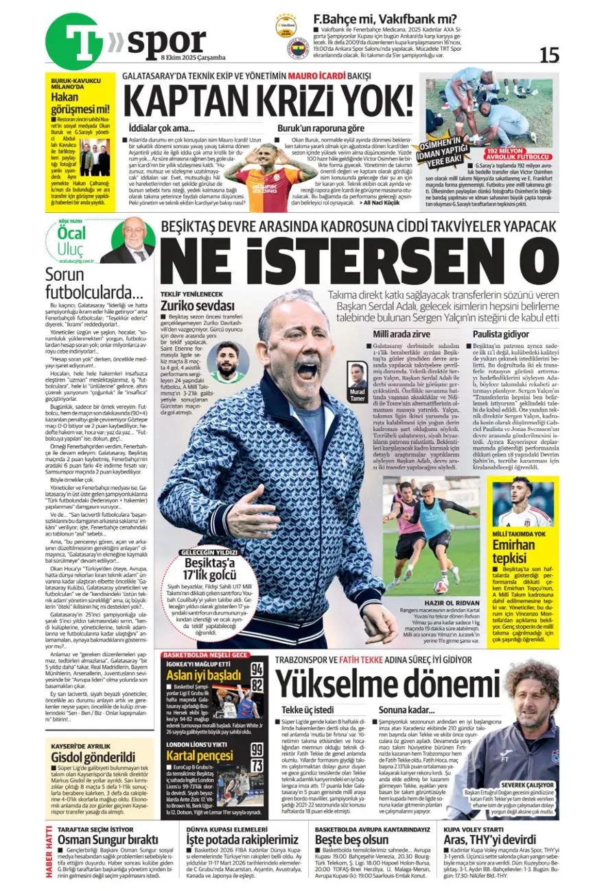 "Ne istersen o" (8 Ekim 2025 spor manşetleri) 19