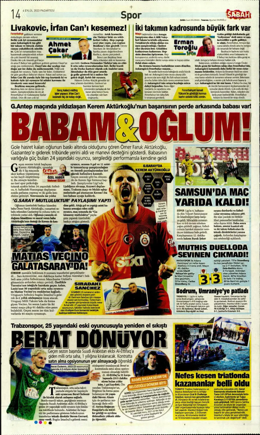 "Avrupa'nın Sultanları" (4 Eylül 2023 spor manşetleri) 7