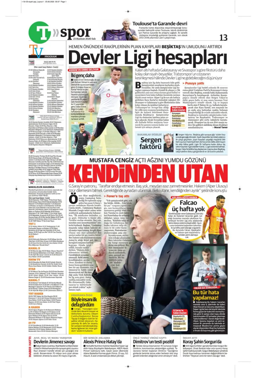 Günün spor manşetleri (23 Haziran 2020) 15