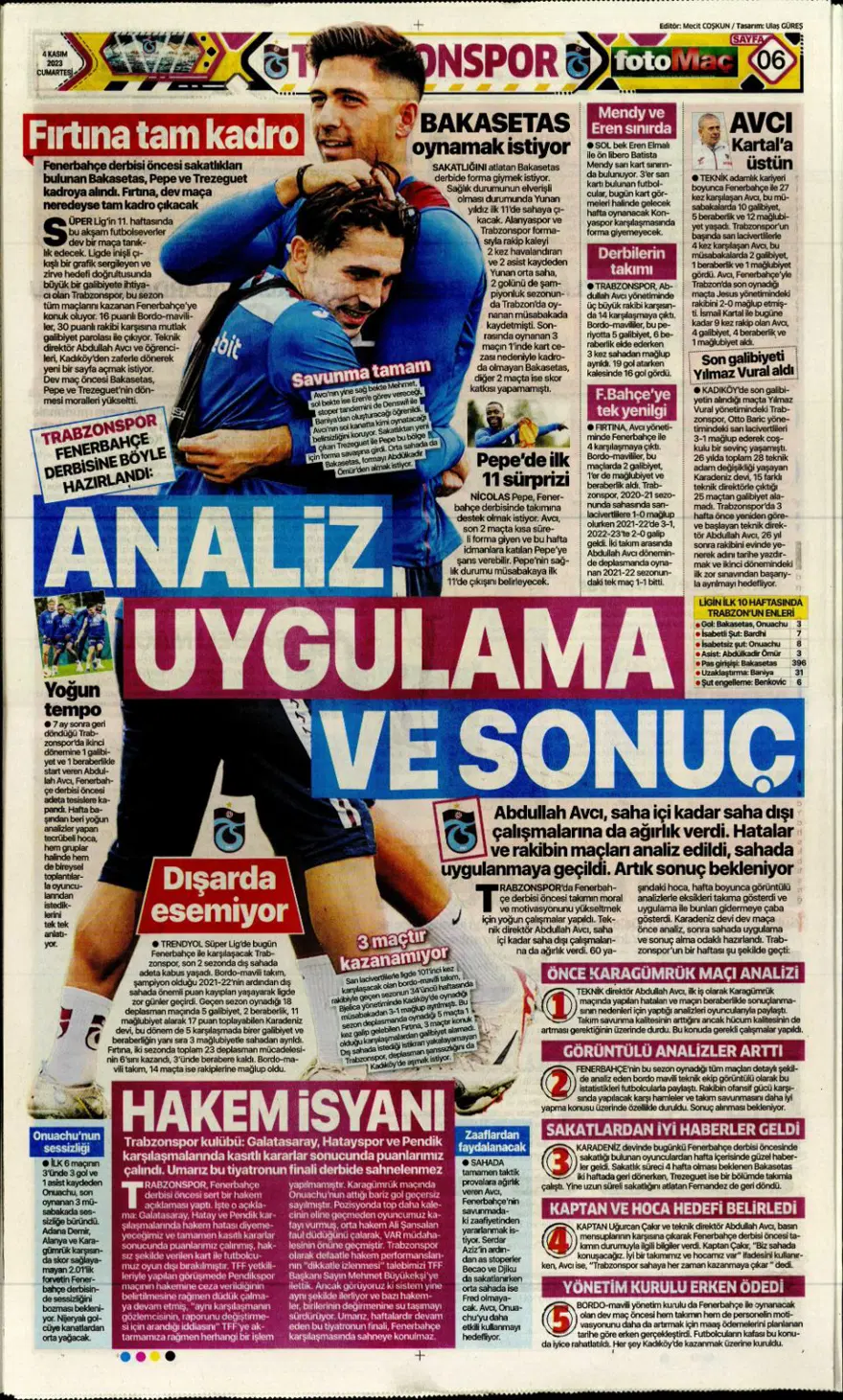 "Hesap farklı hedef aynı" (4 Kasım 2023 spor manşetleri) 9