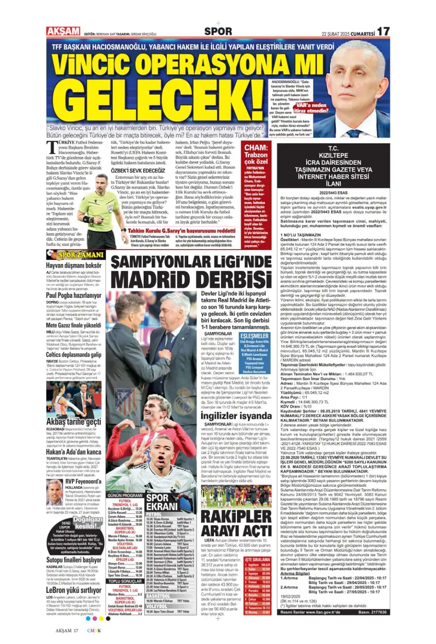 "Yolun sonu final olsun" (22 Şubat spor manşetleri) 1 "Yolun sonu final olsun" (22 Şubat spor manşetleri) 1