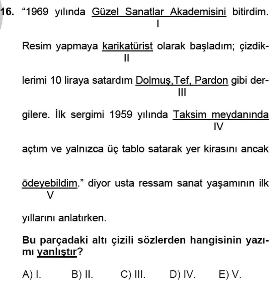 YGS Türkçe Soru ve Yanıtları 15