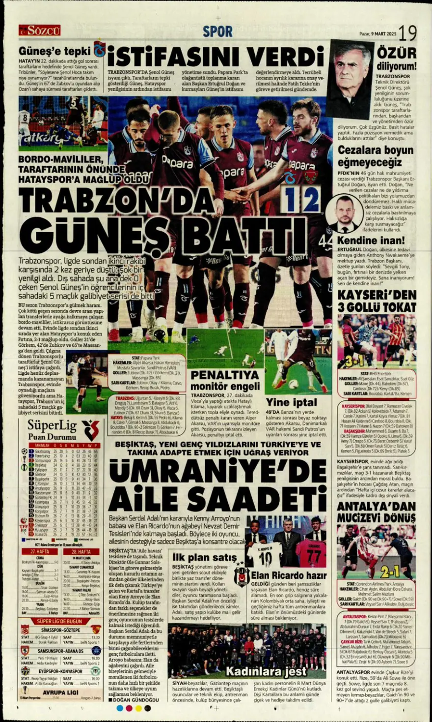"1 numaralı büyük plan" (9 Mart 2025 spor manşetleri) 11