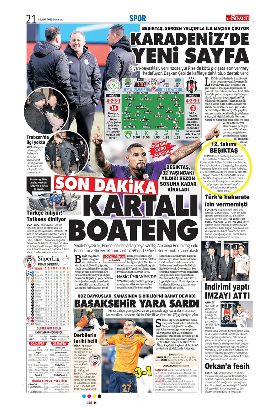Günün spor manşetleri (1 Şubat 2020) 2