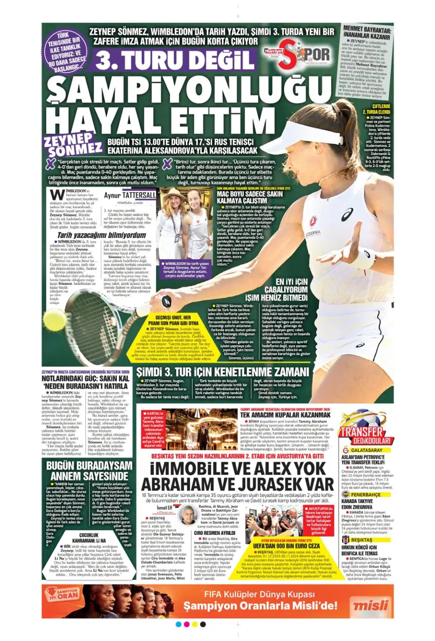"Yine yeniden Mikautadze" (5 Temmuz 2025 spor manşetleri) 6