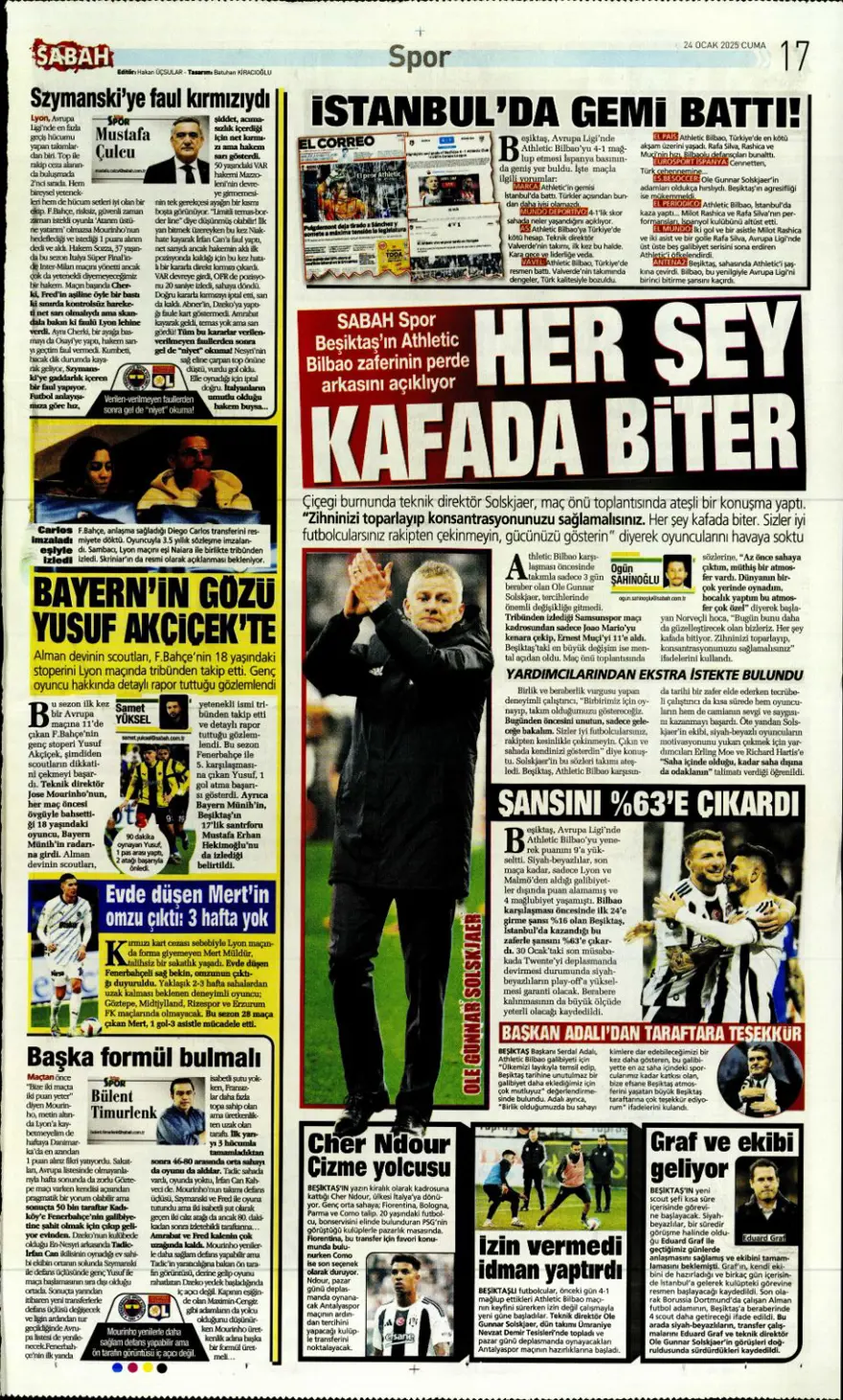 "Pavlovic sürprizi" (24 Ocak 2025 spor manşetleri) 25