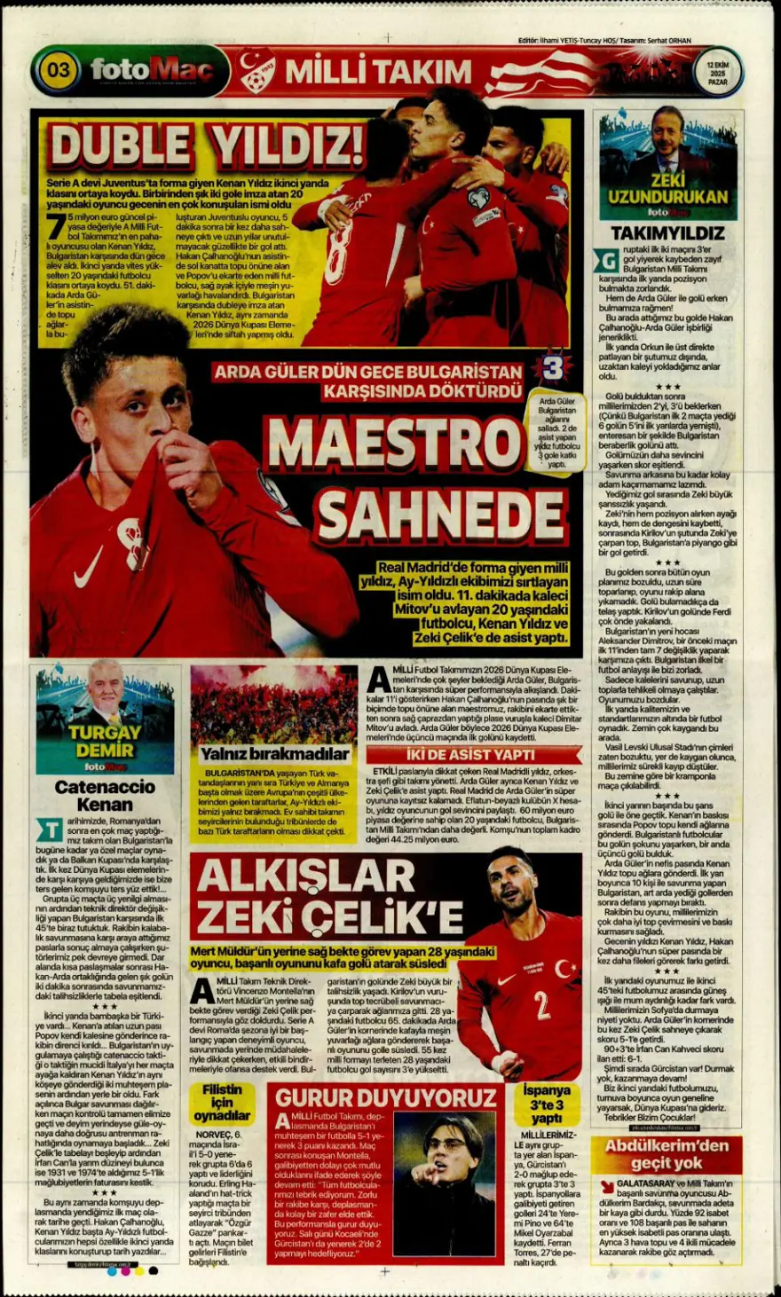 "Sofya'da tarihi zafer" (12 Ekim 2025 spor manşetleri) 8