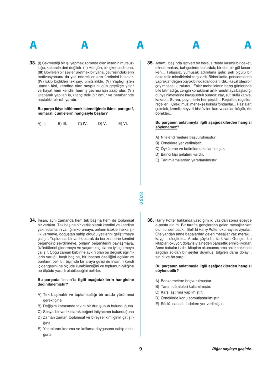 Uğur Okulları YKS - TYT deneme sınavı 8