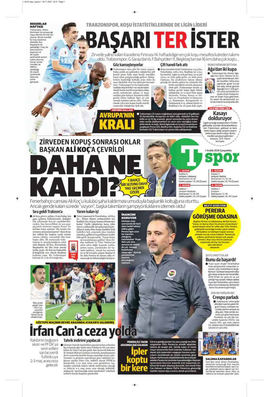 Günün spor manşetleri (1 Aralık 2021) 15