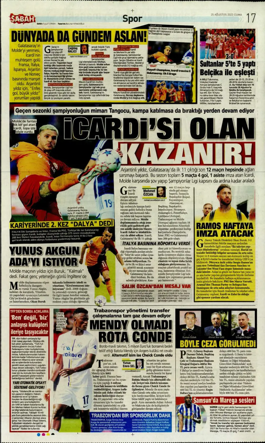 "Aslan'da son aday Salih Özcan" (25 Ağustos 2023 spor manşetleri) 6