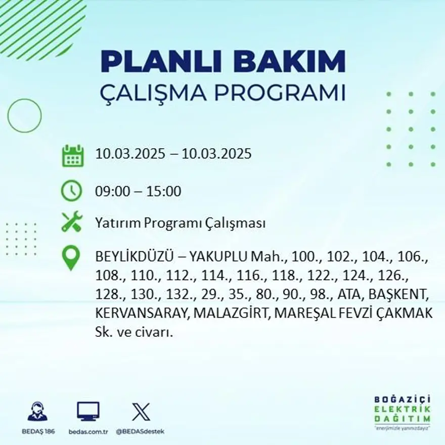 İstanbul'un 22 ilçesinde yarın elektrik kesintisi yaşanacak: Elektrikler ne zaman gelecek? (10 Mart BEDAŞ planlı kesinti programı) 20