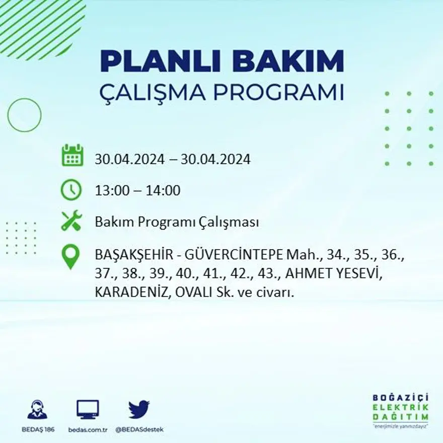 İstanbul'un 23 ilçesinde elektrik kesintisi: Elektrikler ne zaman gelecek? (30 Nisan tarihli BEDAŞ kesinti programı) 16