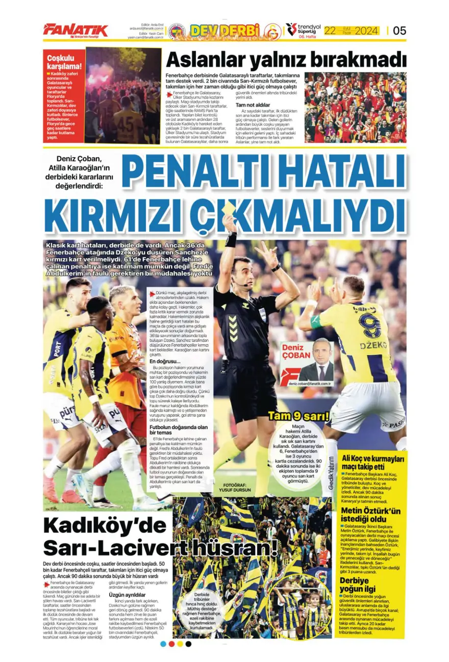 "Kadıköy Aslan'ı Galatasaray" (22 Eylül 2024 spor manşetleri) 7