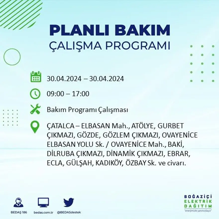 İstanbul'un 23 ilçesinde elektrik kesintisi: Elektrikler ne zaman gelecek? (30 Nisan tarihli BEDAŞ kesinti programı) 29